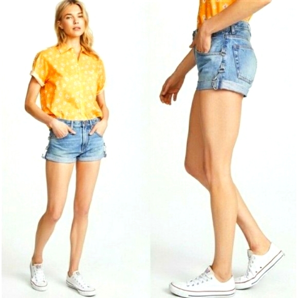 R13 NWT $345 Hook Adjustable Cut Off Cuffed Jasper Blue Denim Jean Shorts SZ 26